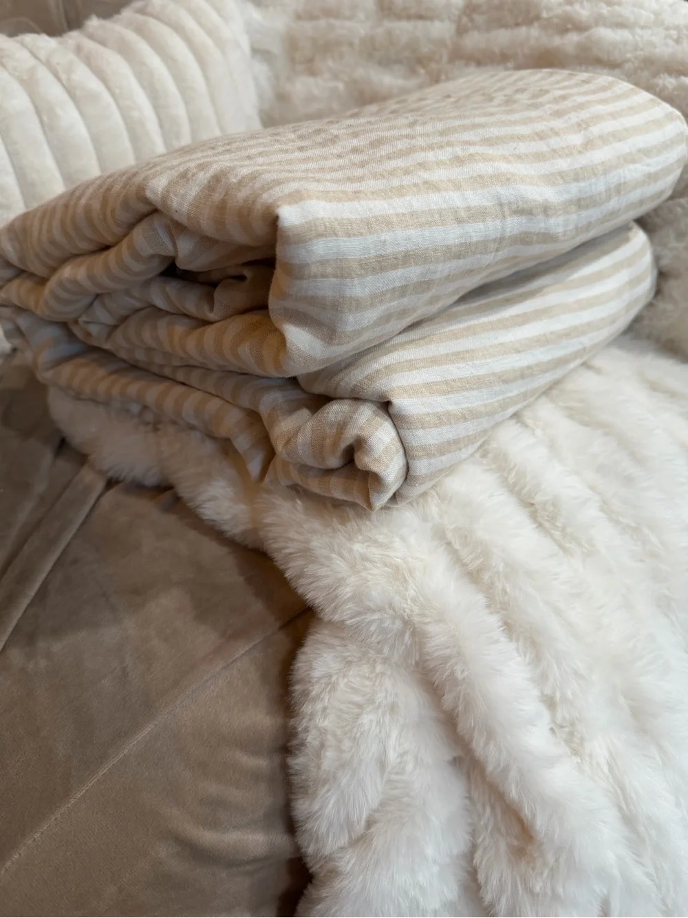 Quince European Linen Stripe Duvet Cover Set Full/Queen Natural/White Stripe